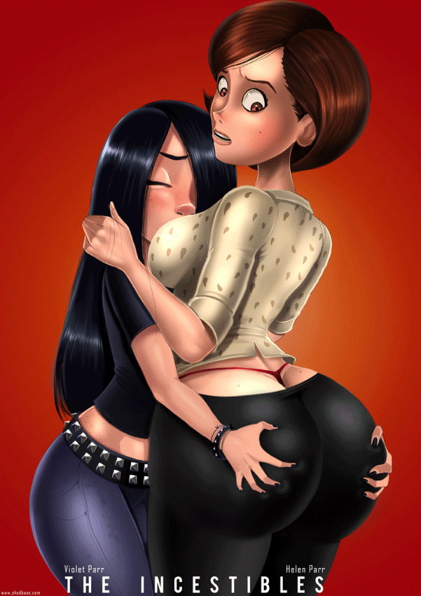 animated_gif ass ass_grab gif helen_parr shadman the_incredibles violet_parr