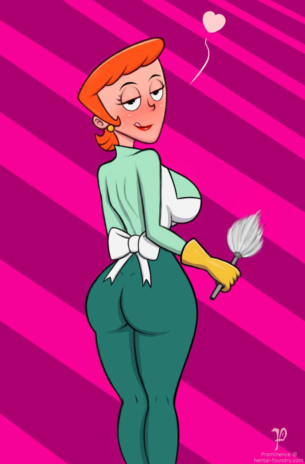 ass big_ass big_breasts breasts dexter's_laboratory dexter's_mom duster feather_duster heart looking_at_viewer looking_back milf prominence