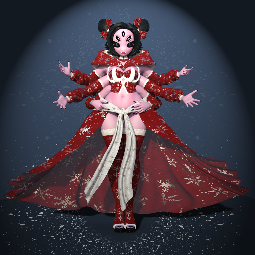 3d big_breasts breasts christmas cleavage idsaybucketsofart monster_girl muffet multiple_arms multiple_eyes spider_girl undertale