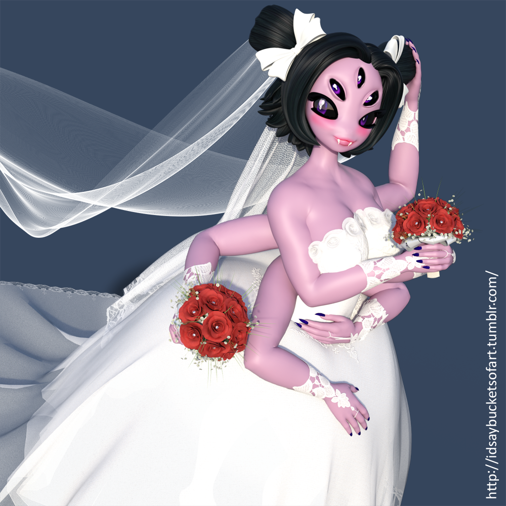 3d big_breasts bouquet breasts idsaybucketsofart monster_girl muffet multiple_arms multiple_eyes spider_girl undertale wedding_dress wedding_veil