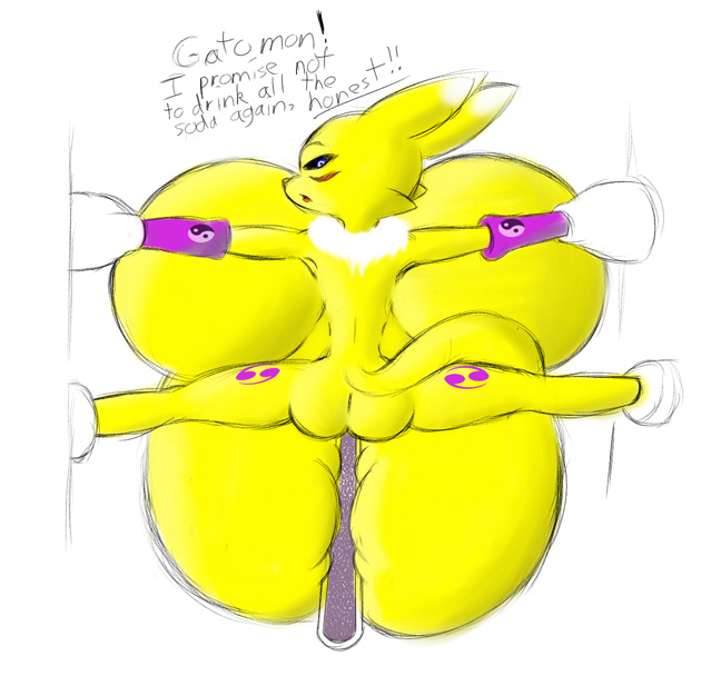 1_anthro 1_female 1_female_anthro 1_girl anthro anthro_canine anthro_fox anthro_vixen arm_warmers blue_eyes bound breasts canine detached_sleeves digimon english_text female female_anthro female_anthro_fox female_renamon fox fur furry hyper hyper_breasts inflation looking_at_viewer looking_back norithics nude penetration renamon soda solo spread_legs text toei_animation vixen white_background white_fur yellow_fur yin_yang