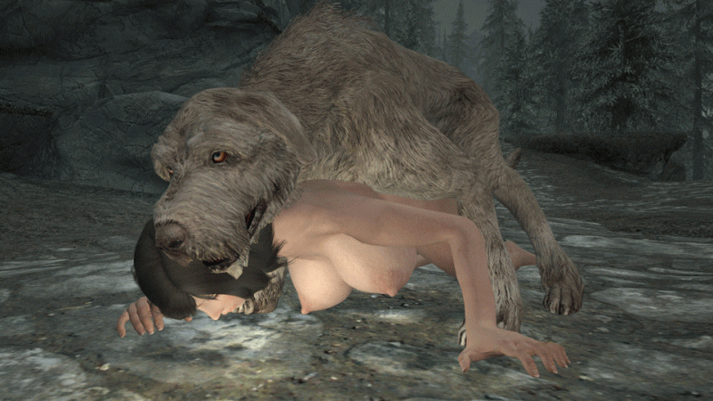 1_female 1_feral 1_girl 1_human 1girl 3d all_fours ambiguous_penetration animated animated_gif beastiality big_breasts black_hair breasts canine dog doggy_position duo erect_nipples female female/feral female_human female_human/male_feral fur gif hair human human/feral male/female nipples nude outdoors sex skyrim the_elder_scrolls