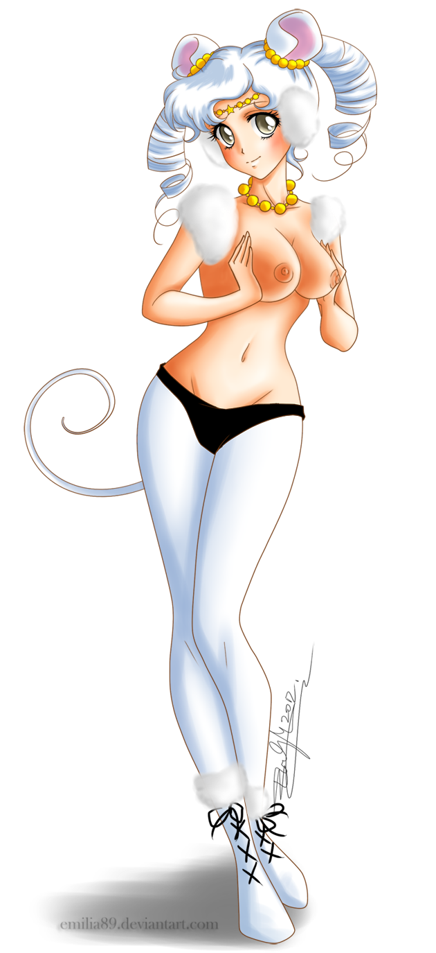 1girl bishoujo_senshi_sailor_moon breasts emilia89_(artist) female female_only looking_at_viewer mouse_ears mouse_tail partially_clothed sailor_iron_mouse solo standing topless