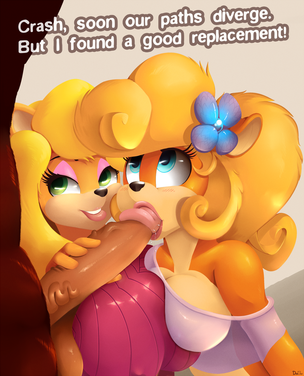 1girl 2017 anthro bandicoot bare_shoulder blue_eyes blush breasts brother brother_and_sister coco_bandicoot crash_bandicoot crash_bandicoot_(series) don_ko english_text erection eyebrows eyelashes eyeshadow fellatio female flower flower_in_hair furry green_eyes group group_sex incest large_breasts makeup male male/female mammal marsupial nipple_bulge nipples oral penis plant sex sibling sister tawna_bandicoot testicles text threesome video_games