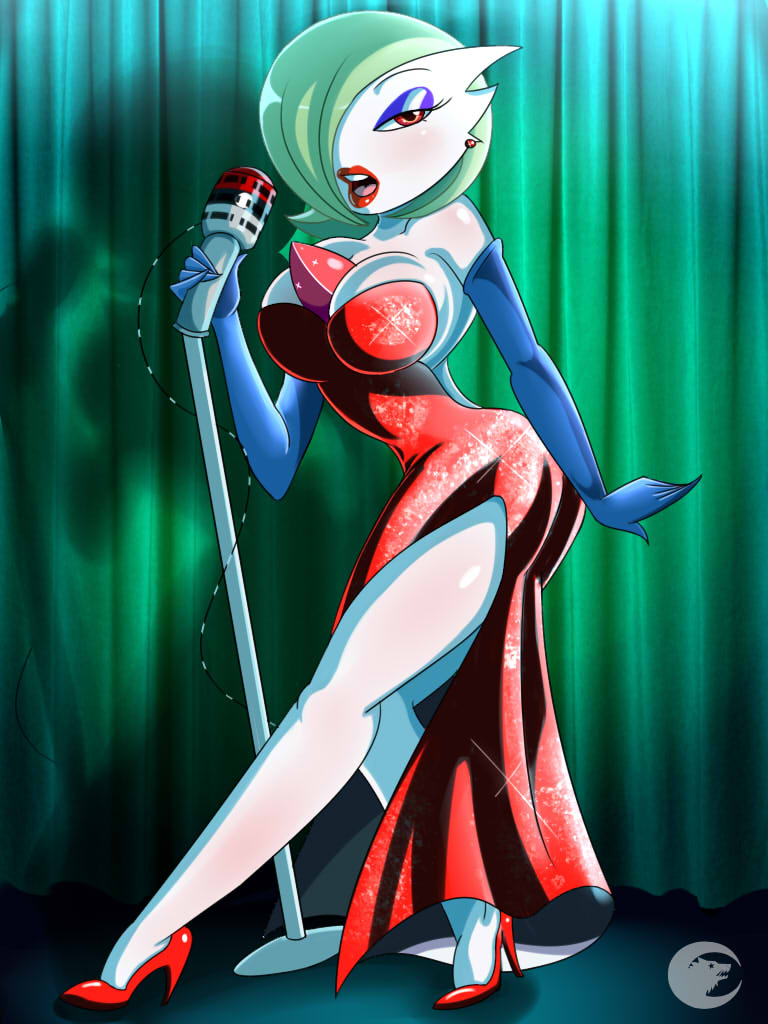ass big_ass big_breasts breasts cleavage cosplay dalley-le-alpha_(artist) gardevoir jessica_rabbit microphone pokemon singing who_framed_roger_rabbit