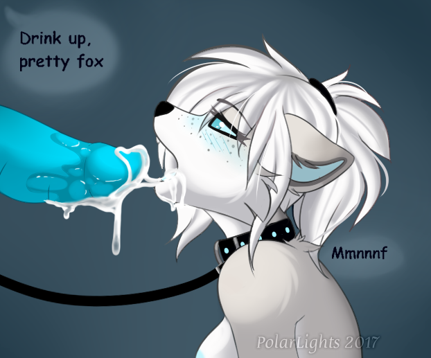1girl anthro canine collar comic_sans cum cum_in_mouth cum_inside disembodied_penis duo english_text fellatio furry leash male male/female mammal nude oral penis polarlights sex text