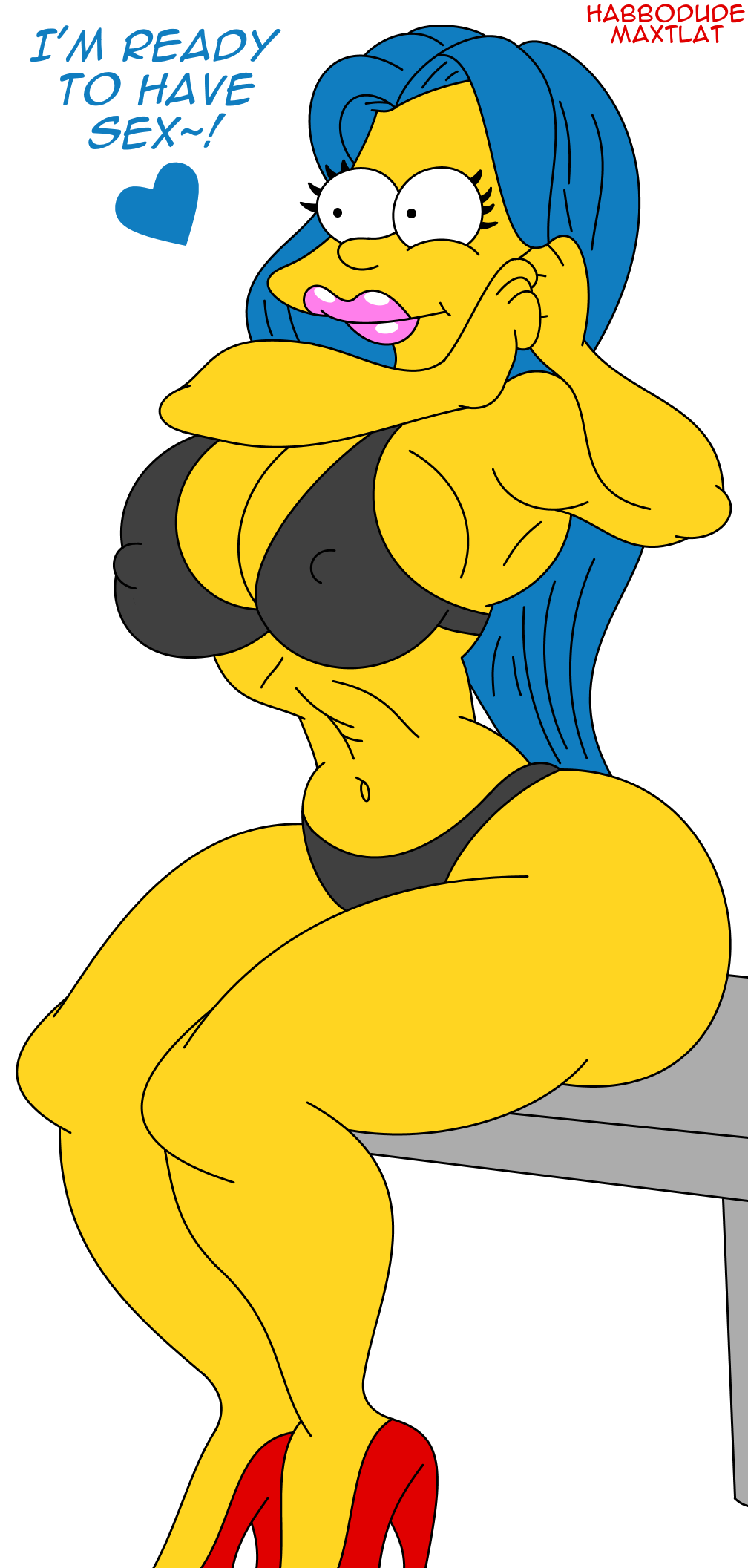 big_breasts bikini breasts female habbodude marge_simpson maxtlat milf solo swimsuit the_simpsons yellow_skin