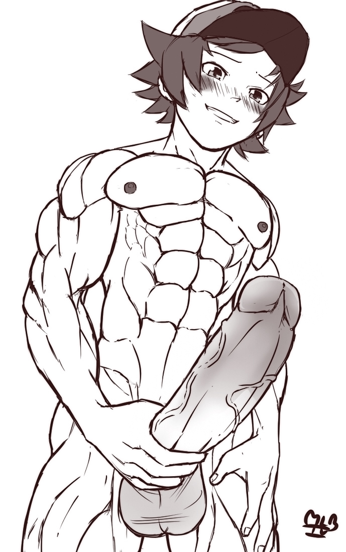 1boy abs bara big_penis hilbert male male_focus male_only mlm4anemone muscle nude penis pokemon solo