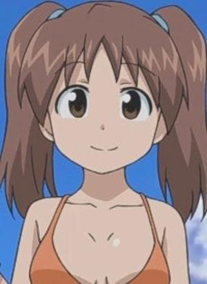 anime ass big_breasts bikini breasts cleavage happy medium_breasts mochizuki_tomomi orange_bikini shinryaku!_ikamusume smile squid_girl tomomi_mochizuki twintails