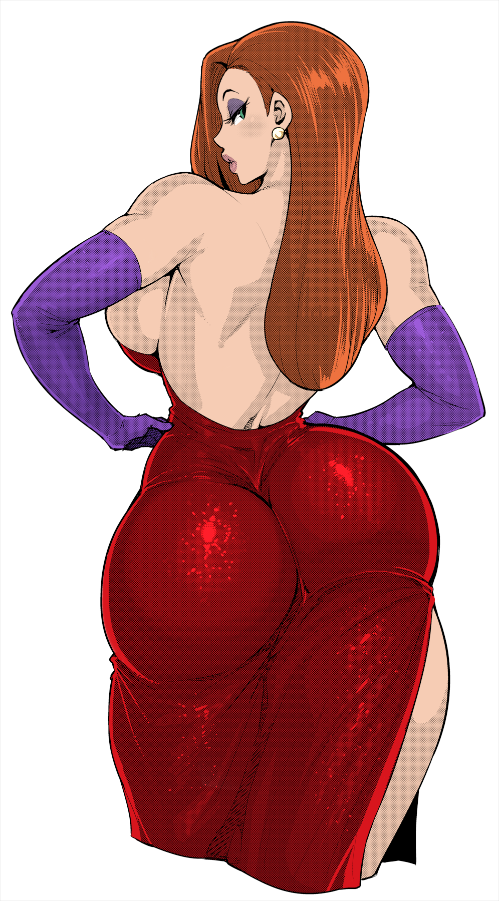 1girl ass big_breasts breasts dress fuckable green_eyes huge_ass insanely_hot jessica_rabbit long_hair looking_at_viewer looking_back redhead sideboob who_framed_roger_rabbit