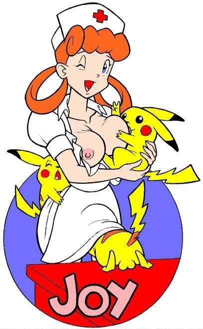 breast_grab breast_sucking breasts clothed exposed_breasts female female_human from_behind human/pokemon male_pokemon no_bra nurse_joy one_eye_closed oral pikachu pokemon pokephilia standing wink
