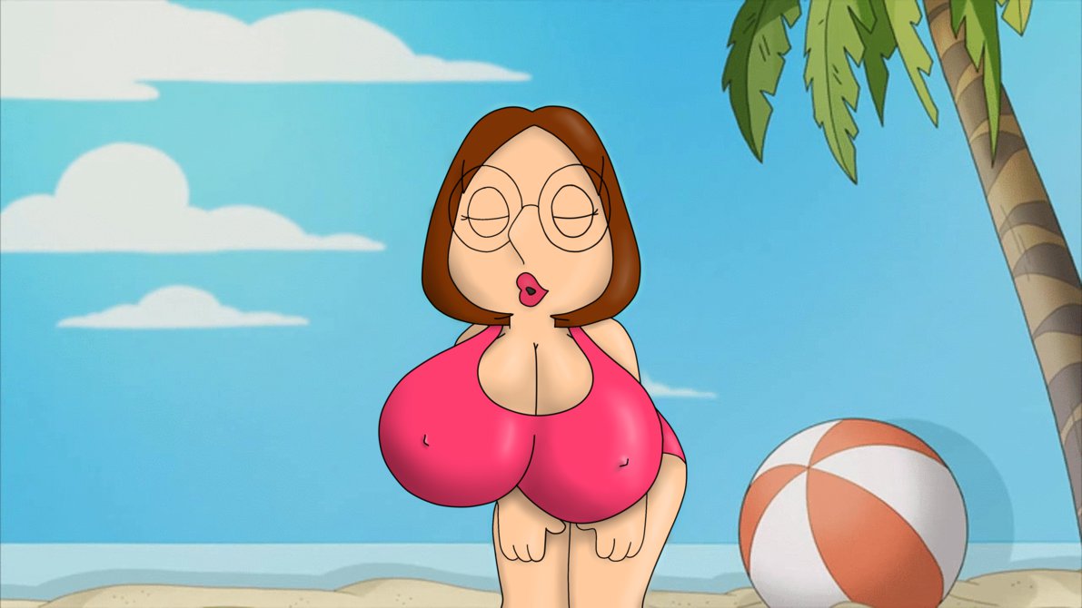 ball beach beach_ball big_breasts cleavage family_guy meg_griffin nipples ocean palm_tree red_swimsuit sand swimsuit tree water