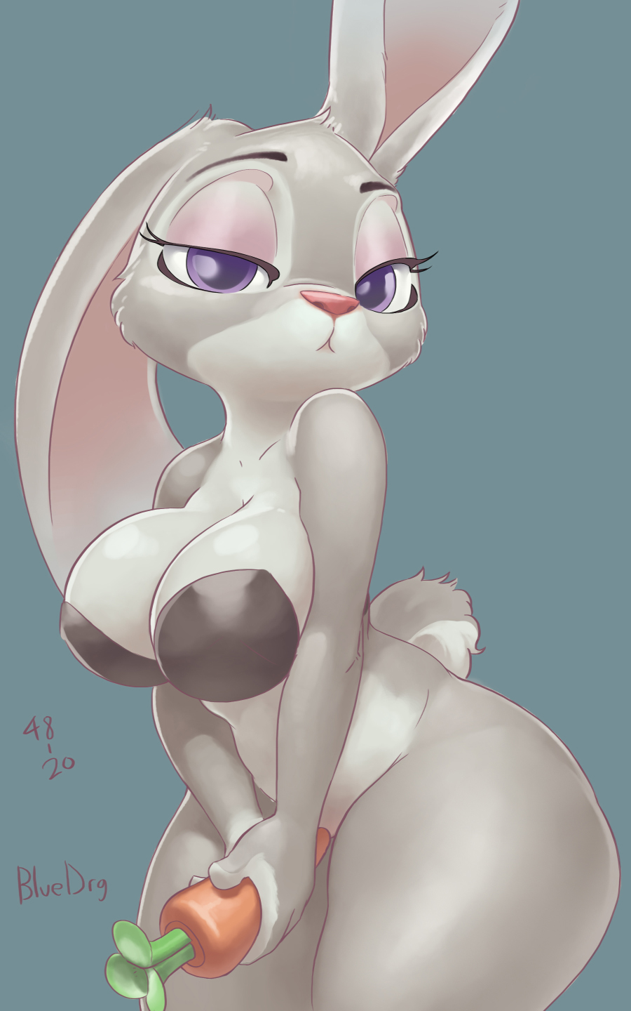 1girl 1girl 2017 anthro big_breasts bluedrg19 bottomless bra breasts cleavage clothed clothing furry half-closed_eyes high_res lagomorph looking_at_viewer mammal rabbit simple_background thick_thighs underwear voluptuous wide_hips