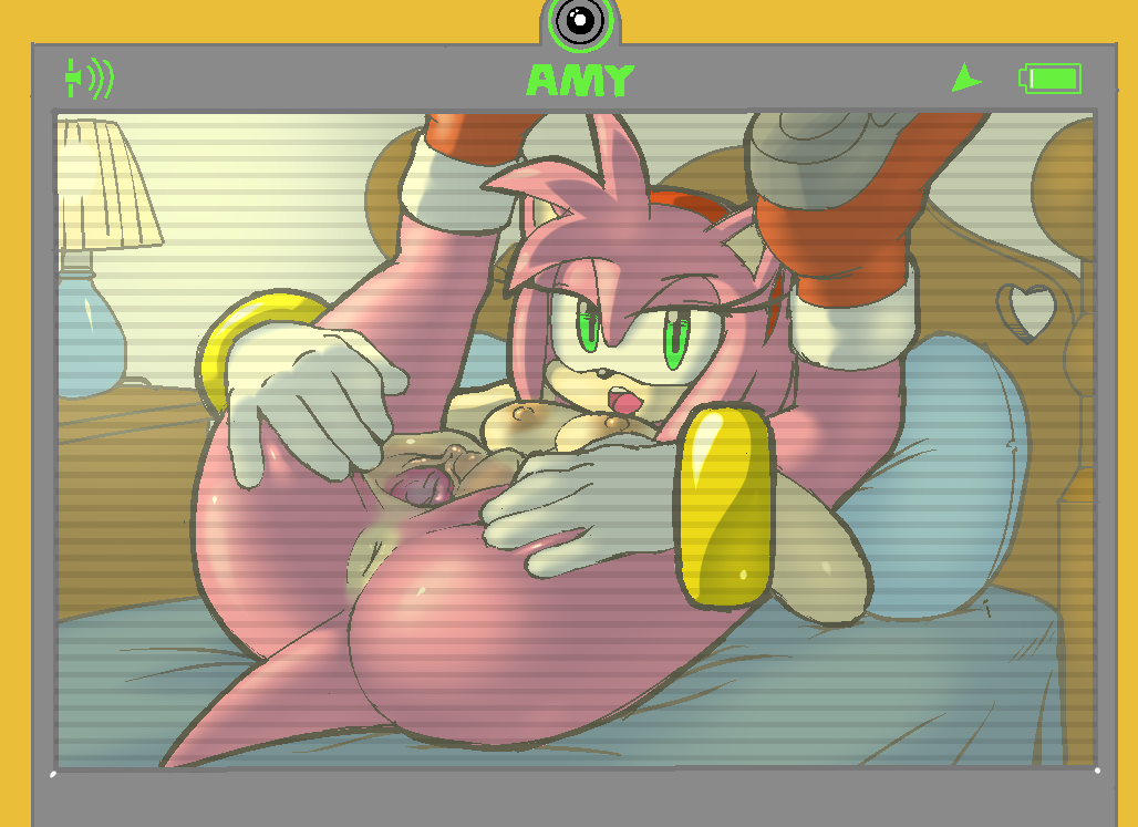 1girl amy_rose anthro battery_life breasts furry pussy sega sonic spread_legs tail text