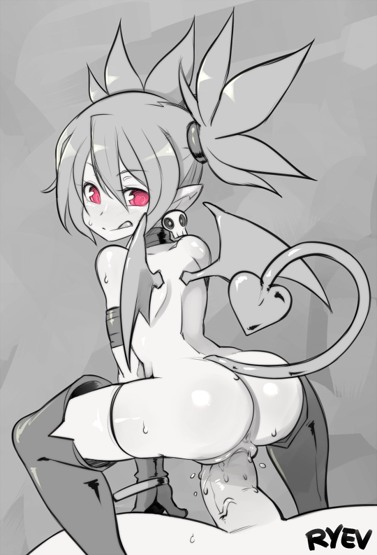 1girl anus ass cute demon_girl disgaea etna nude penis pink_eyes pointed_ears pussy sex short_hair smile tail tongue wings