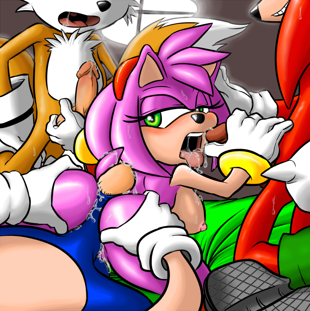 1girl 3boys amy_rose ass ass_grab buttjob fellatio foursome group_sex horny knuckles_the_echidna looking_back oral penis sega sex sonic sonic_(series) sonic_the_hedgehog