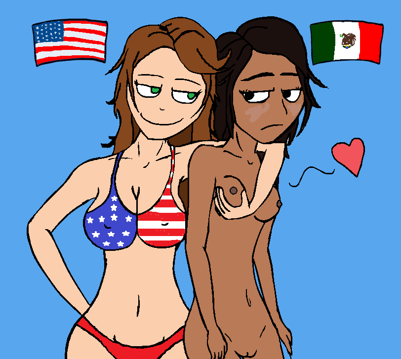 2_girls 2girls american_flag american_flag_bikini bikini breast_grab breast_hold breast_lift cfnf cinco_de_mayo clothed_female_nude_female countrylove embarrassed featured_image flag half-closed_eyes happy heart holiday looking_at_another looking_at_each_other meme mexico multiple_girls sad usa