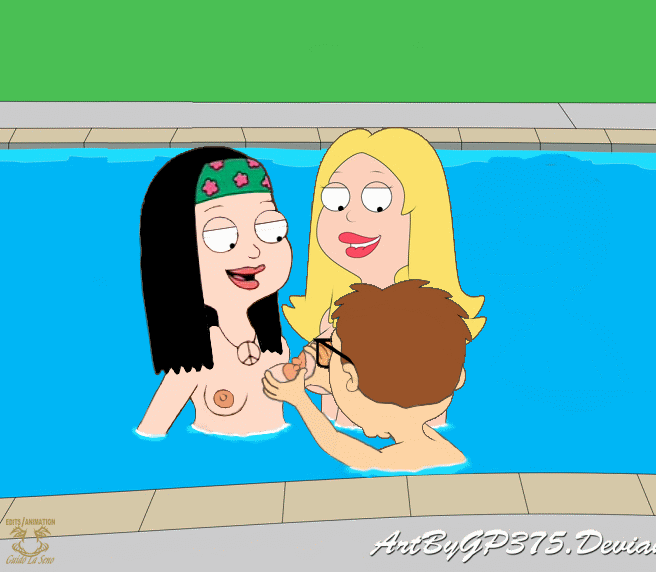 american_dad brother_and_sister francine_smith funny gif guido_l hayley_smith mother_and_son nipple outside pool steve_smith water wet