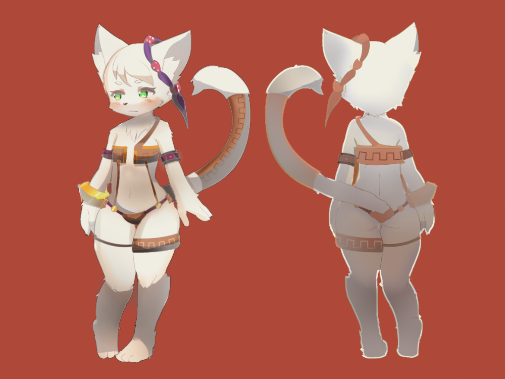 1girl 1girl anthro blush clothed clothing feline flat_chested fur furry kyuuri mammal skimpy standing wide_hips