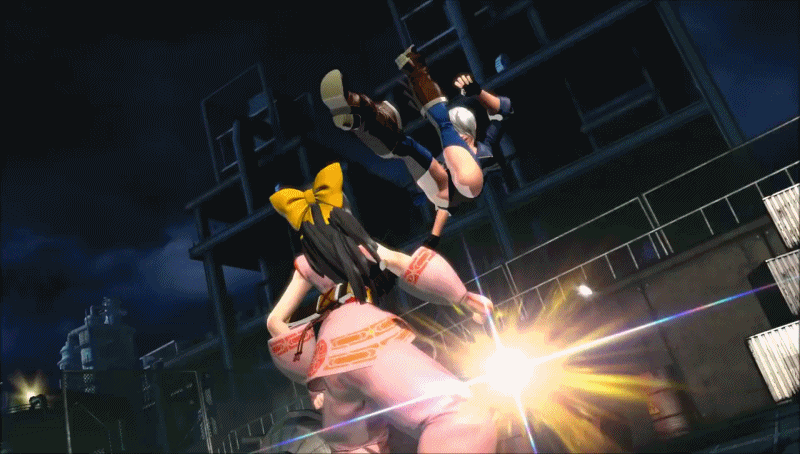 3d angel_(kof) ass ass_crack breasts chaps cleavage gif king_of_fighters king_of_fighters_xiv midriff nakoruru punch snk video_game