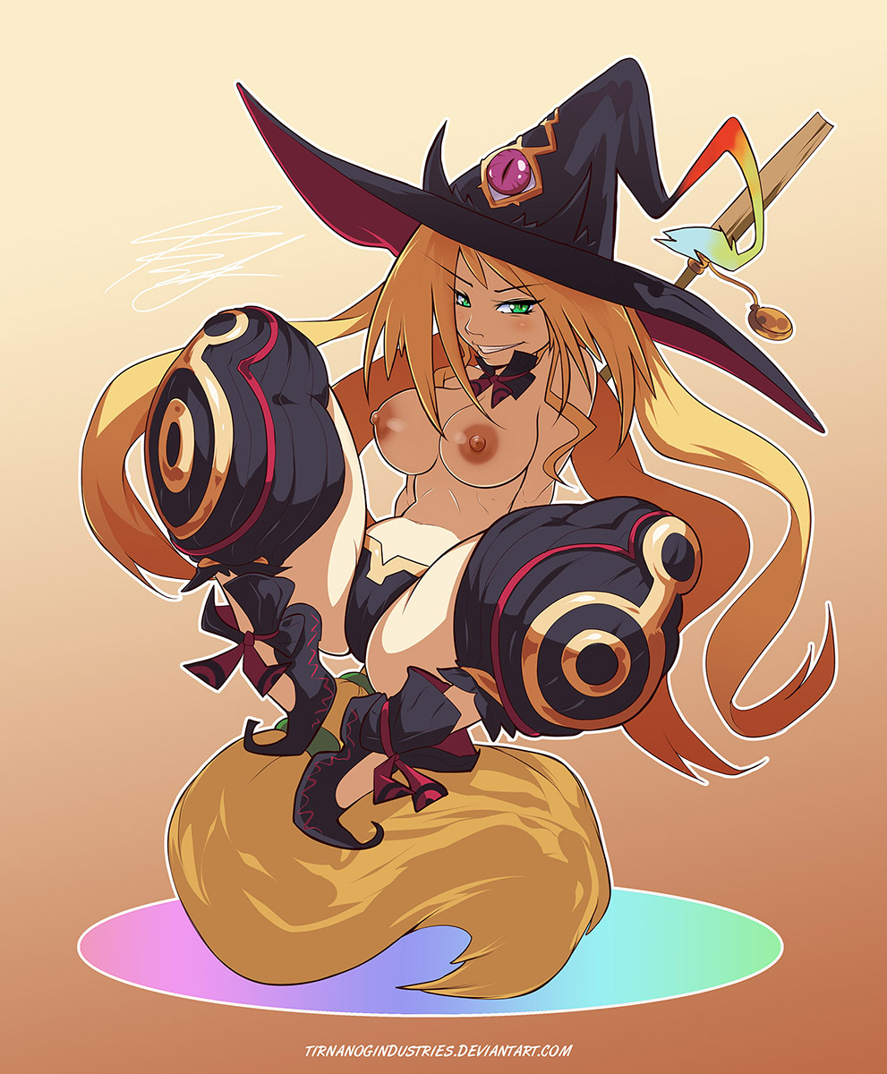 1_female 1_girl blonde_hair breasts cameltoe clothed female female_human female_only hair human human_only long_hair looking_at_viewer metallia nipples solo spread_legs the_great_swamp_witch_metallia the_witch_and_the_hundred_knight topless