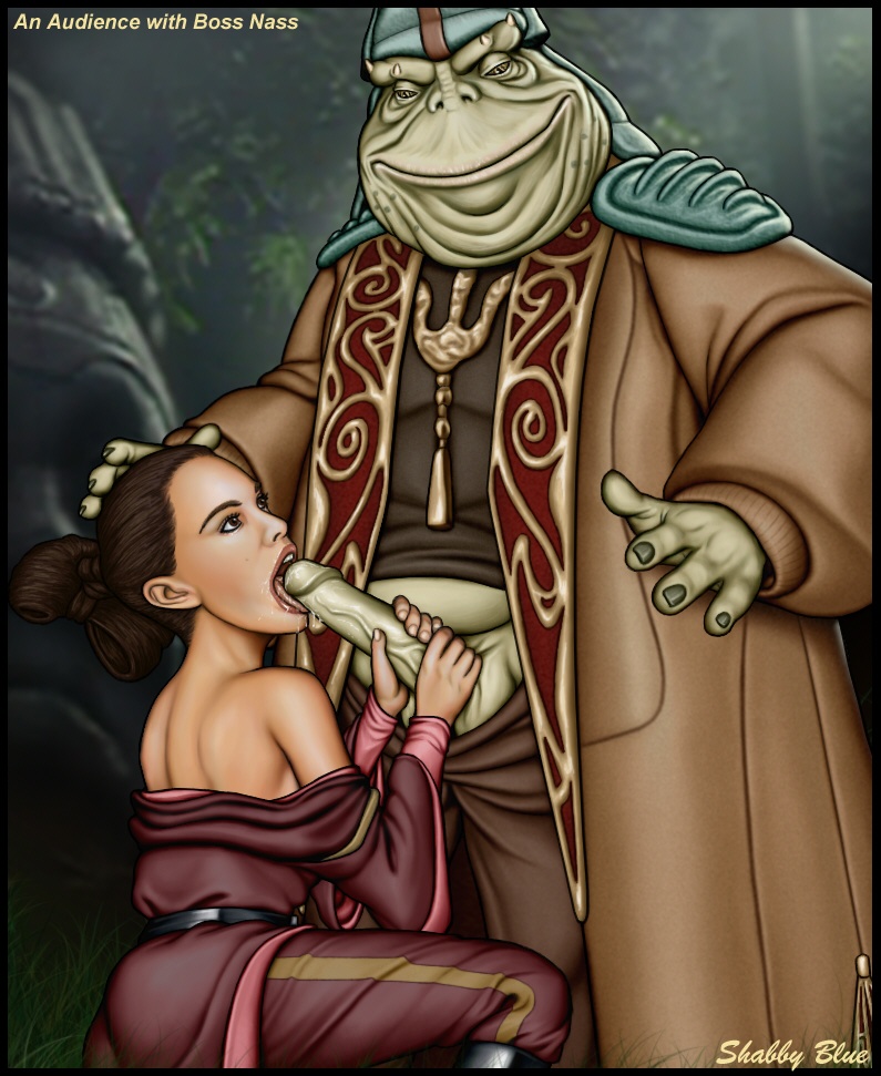 1boy 1girl alien boss_nass clothed erection fellatio female_human female_human/male_alien gungan interspecies male/female male_alien oral outdoor outside padme_amidala partially_clothed penis shabby_blue star_wars the_phantom_menace
