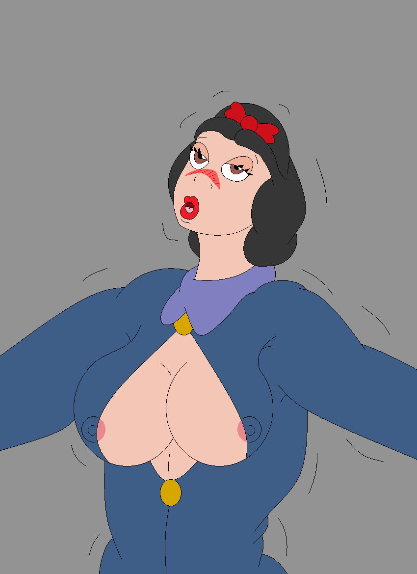 big_breasts black_hair blushing breasts brown_eyes cleavage disney female lipstick nipples open_shirt princess_snow_white short_hair snow_white_and_the_seven_dwarfs tagme weirdoxs