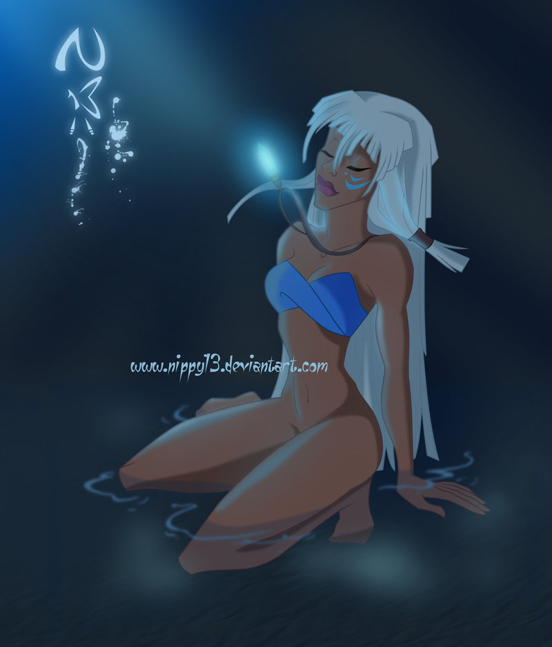 alluring atlantis:_the_lost_empire bottomless closed_eyes disney mostly_nude naked_from_the_waist_down nippy13_(artist) princess_kidagakash underwear white_hair