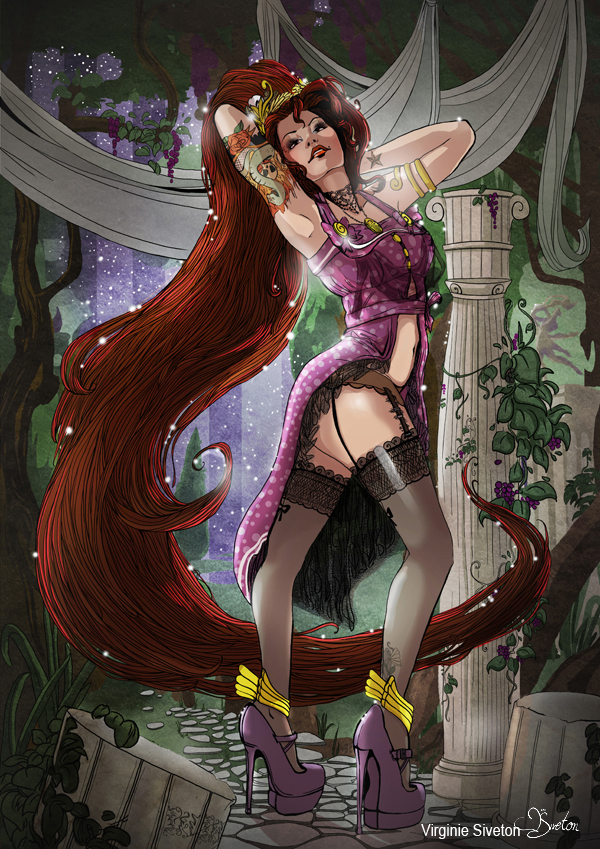 clothed hercules high_heels long_hair megara stockings virginie_siveton_(artist)
