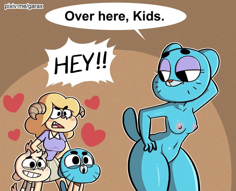 anthro blue_fur breasts caprine cartoon_network chi_chi chun_ni clothing english_text feline fur furry garabatoz goat gumball_watterson heart horn mammal mature milf mother mother_and_son nicole_watterson nipples parent skirt son text the_amazing_world_of_gumball thick_thighs