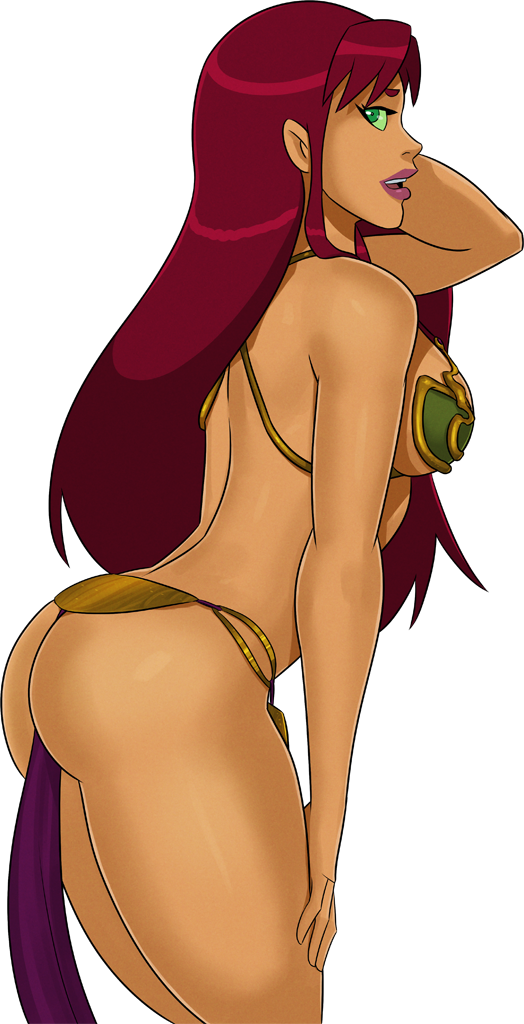 1girl ass big_ass big_breasts breasts cosplay dc_comics female_only green_eyes insanely_hot long_hair looking_at_viewer orange_skin princess_leia_organa red_hair return_of_the_jedi slave_leia slave_leia_(cosplay) star_wars starfire sunsetriders7 teen_titans