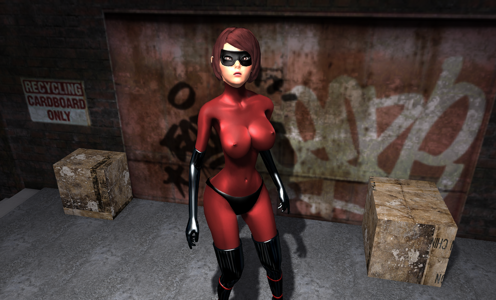 big_breasts boots helen_parr mask nipples panties the_incredibles