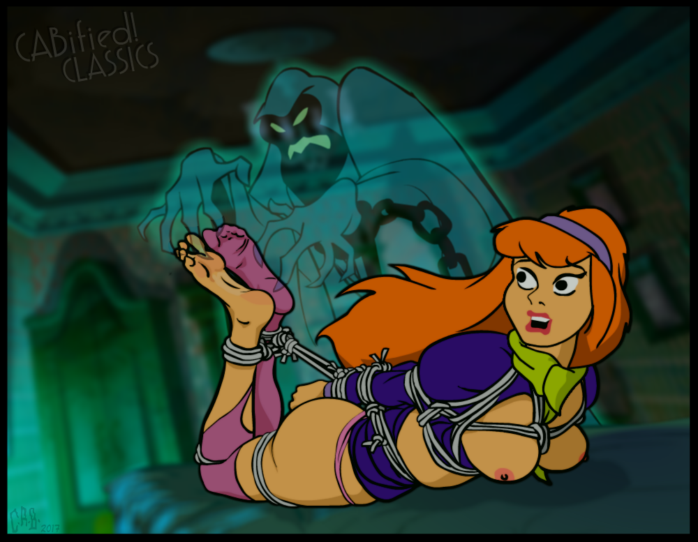 ass bondage breasts daphne_blake nipples rope rope_harness scooby-doo