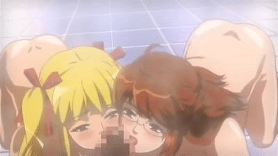 2010 animated_gif blonde_hair censored fellatio gif glasses hentai issho_ni_ecchi maron momoka oral