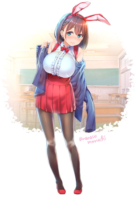 big_breasts bunny_ears character_request class classroom getsuyoubi_no_tawawa jacket looking_at_viewer school series_request smile