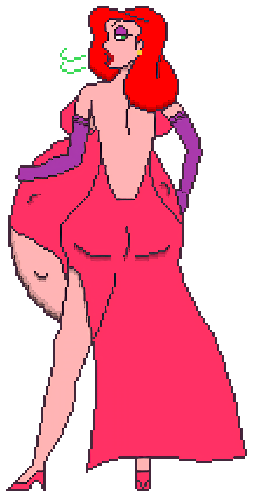 belly_expansion carlj disney earrings green_eyes jessica_rabbit milf photoshop pixel_art pixelated pregnant pregnant_belly pregnant_female red_dress red_hair sexy sexy_body vore_implied
