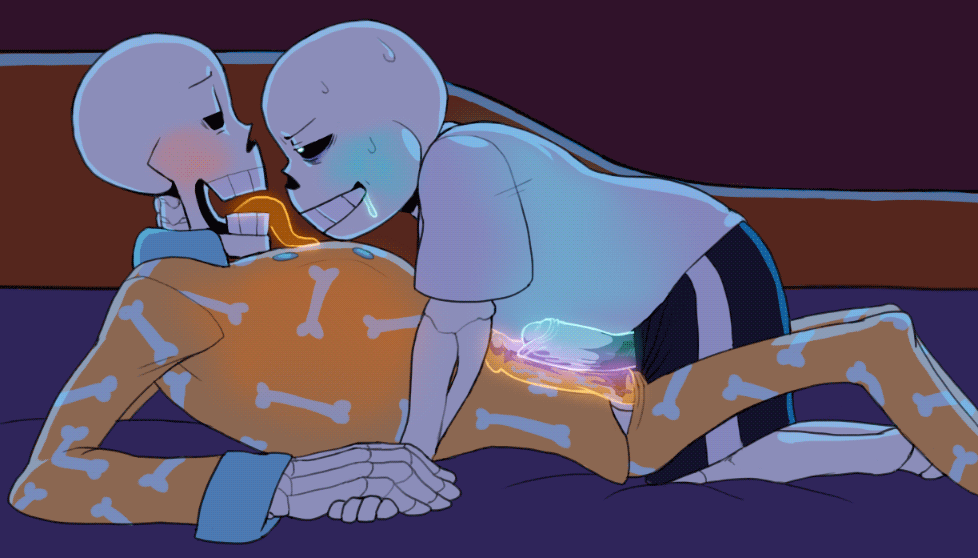 animated animated_skeleton blue_penis brother_and_brother brothers clothed drooling duo ectopenis ectotongue fontcest frottage frotting fully_clothed gif glowing_penis incest loop male male/male male_only missionary orange_penis orange_tongue pajamas papyrus papyrus_(undertale) penis penis_against_penis penis_on_penis sans sans_(undertale) sanspapy skeleton tongue tongue_out undertale yaoi