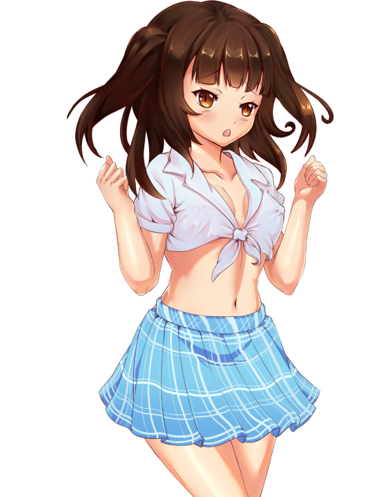 1_girl 1girl blue_skirt cleavage cute hentami png skirt solo transparent_background