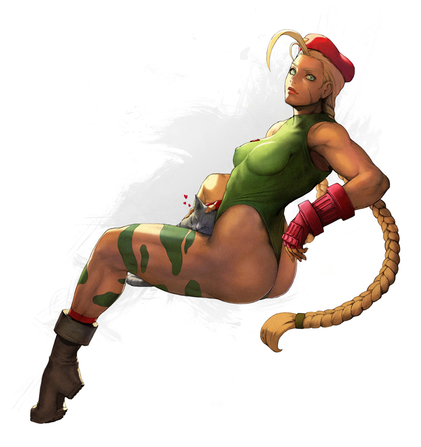 1girl ahoge animal artist_request ass bad_id bare_shoulders beret blonde_hair blue_eyes bodypaint boots braid cammy_white camouflage capcom cat combat_boots erect_nipples fingerless_gloves gloves hat huge_ahoge leotard lips looking_back muscle panties petting scar small_breasts socks solo street_fighter take_no_ko_(dodon) thick_thighs thighs thong thong_leotard toned twin_braids twintails underwear yuumikouki