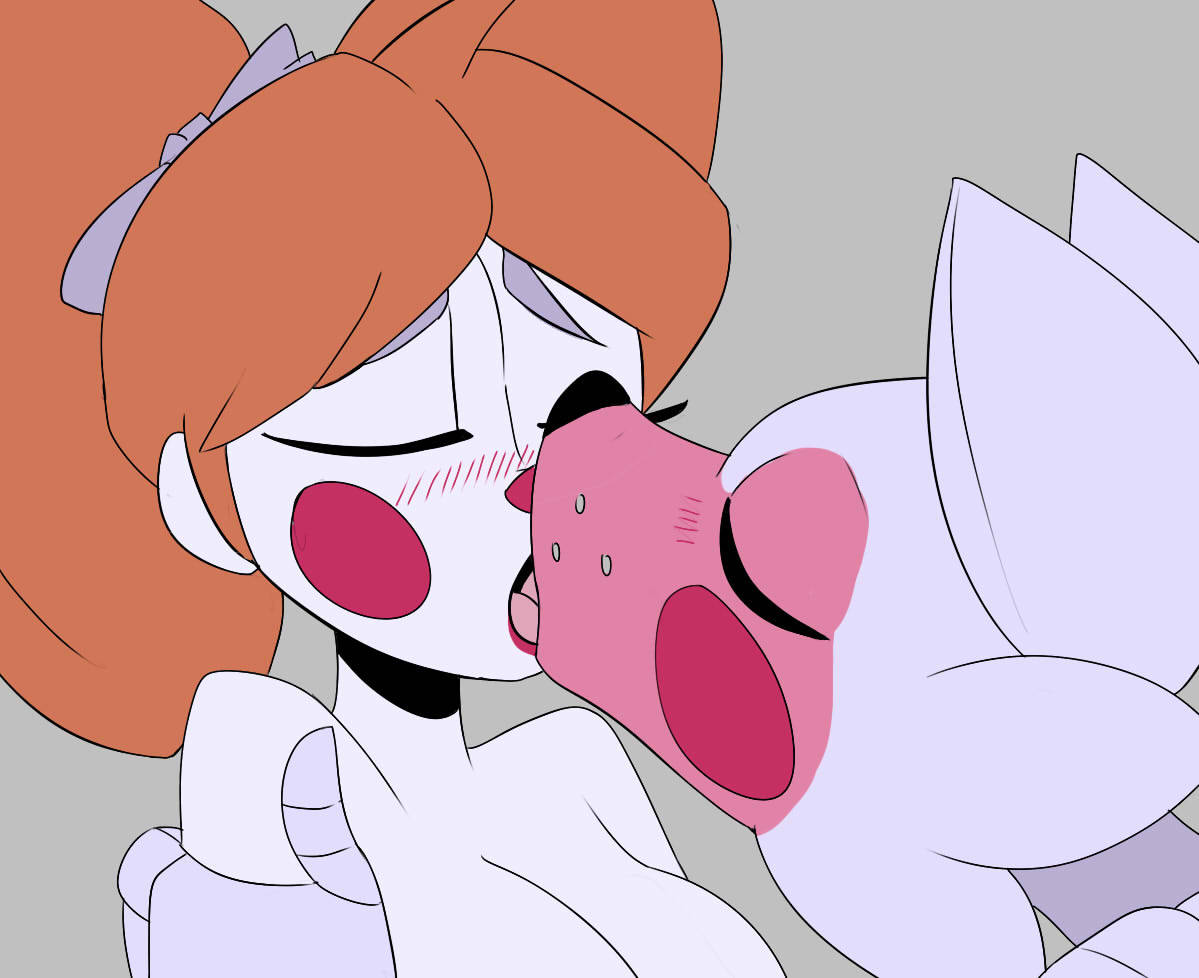 1girl animatronic anthro blush bowtie breasts circus_baby comic female_only five_nights_at_freddy's five_nights_at_freddy's:_sister_location fox french_kiss jailbait_knight kissing mangle_(fnaf) ponytails sister_location tongue yuri