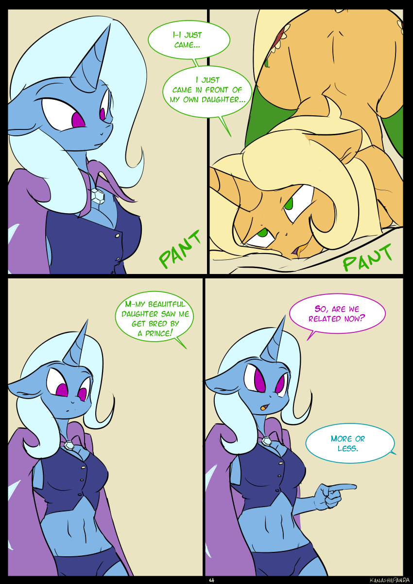 1girl after_sex all_fours anthro ass breasts cleavage clothed clothing comic doggy_position equine friendship_is_magic from_behind_position furry high_res horn kanashiipanda male mammal mature_female my_little_pony nude sex shining_armor_(mlp) skimpy trixie's_mom_(idw) trixie_(mlp) unicorn