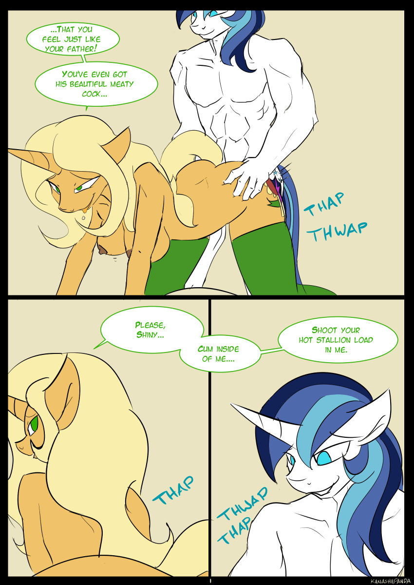 1girl all_fours anthro ass breasts clothing comic doggy_position duo equine friendship_is_magic from_behind_position furry high_res horn kanashiipanda legwear male mammal mature_female my_little_pony nipples nude sex shining_armor_(mlp) stockings trixie's_mom_(idw) unicorn