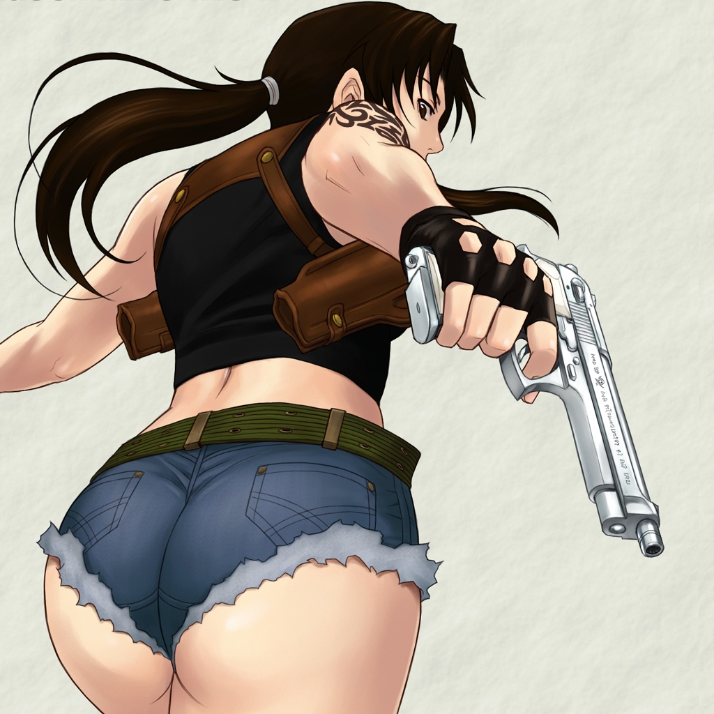 anime ass bent_over black_lagoon gun non-nude revy