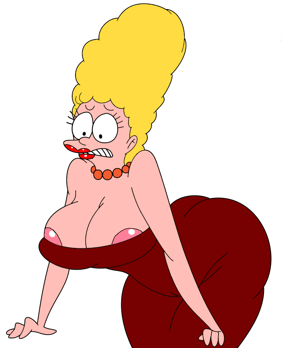 1girl ass bending_over bent_over big_ass big_breasts big_lips breast_expansion breasts colored dress human large_ass lips marge_simpson milf nipples sunibee surprised the_simpsons white_background