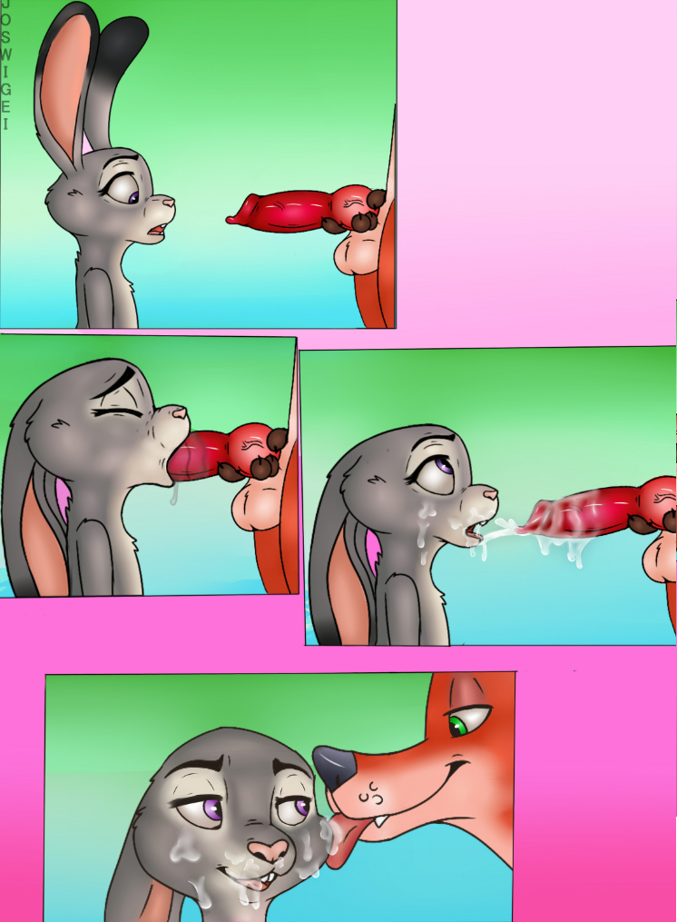 1girl anthro canine comic cum cum_on_face disney fellatio fox furry joswigei judy_hopps knot lagomorph licking male male/female mammal messy nick_wilde oral penis rabbit sex size_difference tongue tongue_out zootopia
