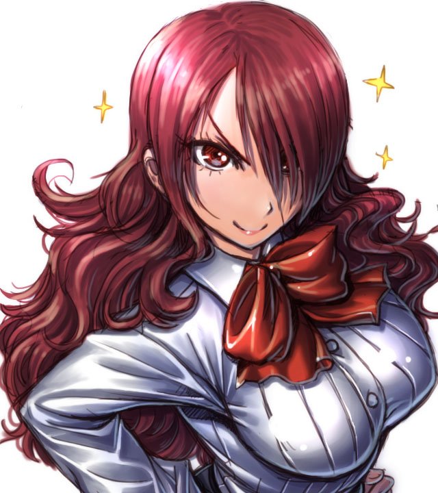 1girl amania_orz breasts from_above hair_over_one_eye kirijou_mitsuru long_hair looking_at_viewer medium_breasts persona persona_3 red_eyes red_hair school_uniform shiny shiny_clothes smile sparkle wavy_hair white_background