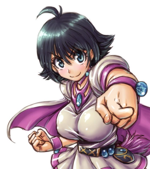 1girl 90s ahoge amania_orz amelia_wil_tesla_seyruun black_hair blue_eyes breasts cape choker looking_at_viewer shiny shiny_clothes slayers smile white_background