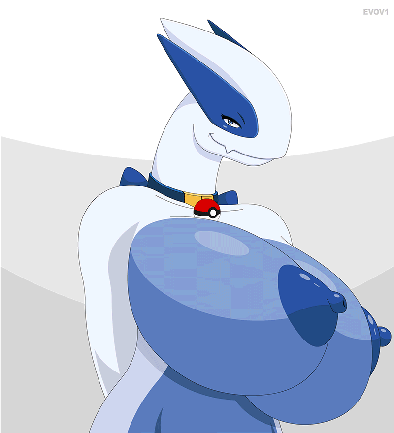 animated animated_gif anthro big_breasts evov1 gif looking_at_viewer lugia nipples pokemon shaking shaking_breasts smile