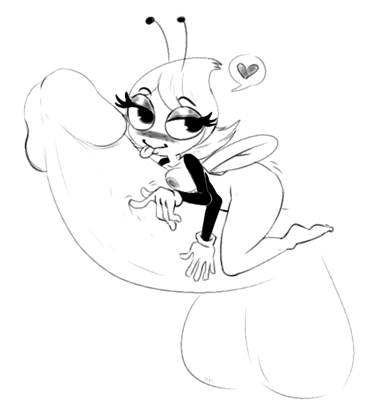 1girl blush breast disney eyeshadow fly freckles giant_cock gloves heart insect large_ass looking_at_viewer maggie_pesky make_up monochrome multiple_arms nipple penis_lick short_hair the_buzz_on_maggie tongue tongue_out unknown_artist white_background wings