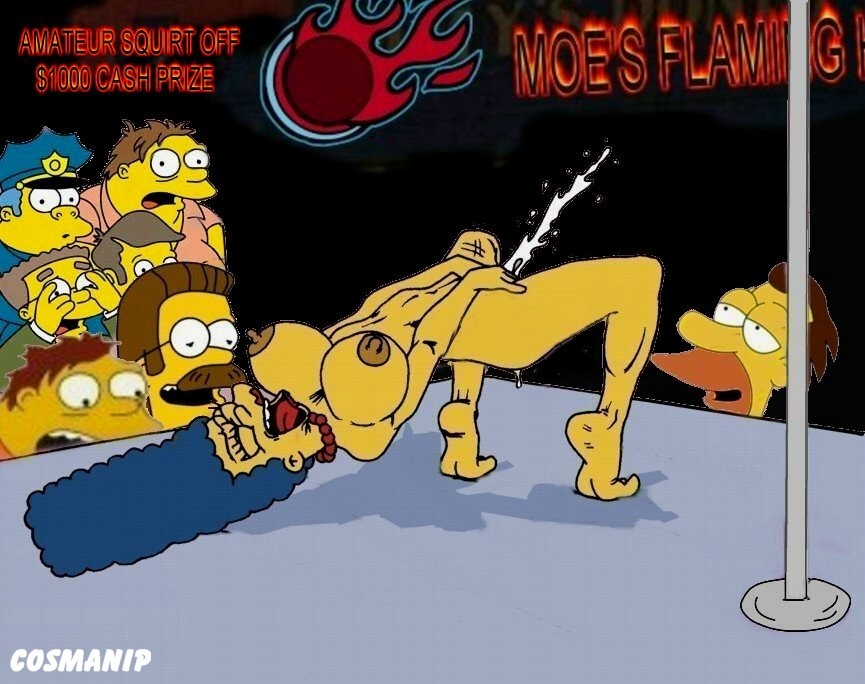 areolae barney_gumble breasts chief_wiggum cosmic_(artist) lenny_leonard marge_simpson moe's_tavern ned_flanders nipples seymour_skinner squirt the_fear the_simpsons waylon_smithers yellow_skin